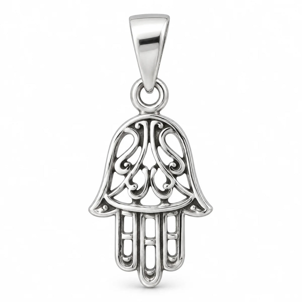 Silber 925 Hamsa Hand Anhänger mit filigranem Ornamentmuster