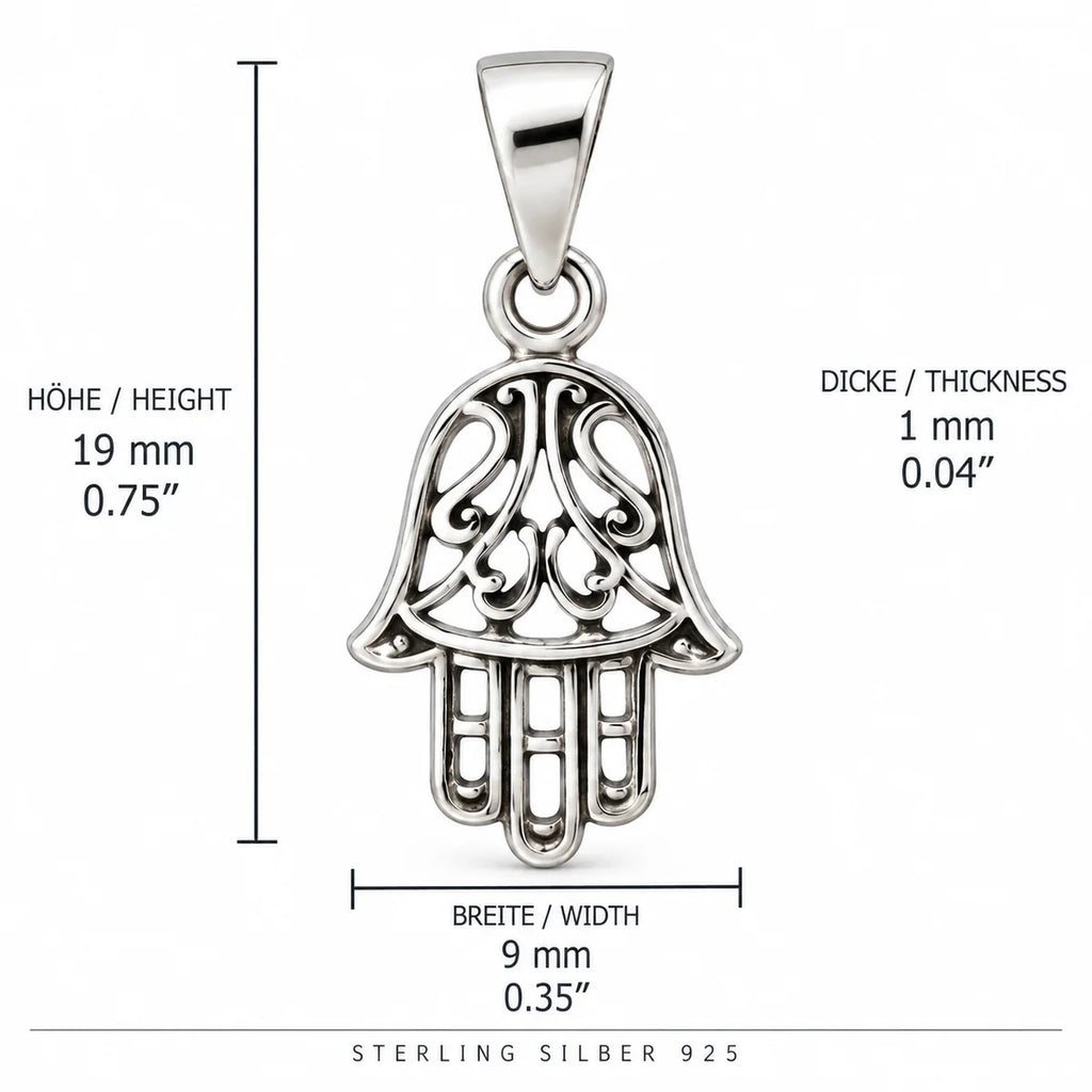 Silber 925 Hamsa Hand Anhänger mit filigranem Ornamentmuster