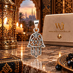 Silber 925 Hamsa Hand Anhänger mit filigranem Ornamentmuster