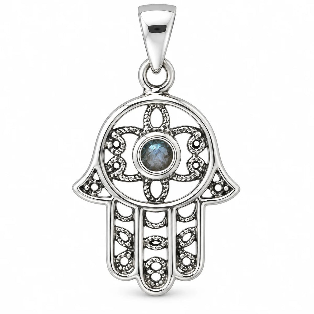 Silber 925 Hamsa Hand Anhänger mit Perlmuttstein – Orientalisches Design