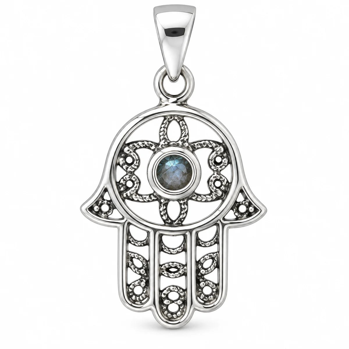 Silber 925 Hamsa Hand Anhänger mit Perlmuttstein – Orientalisches Design