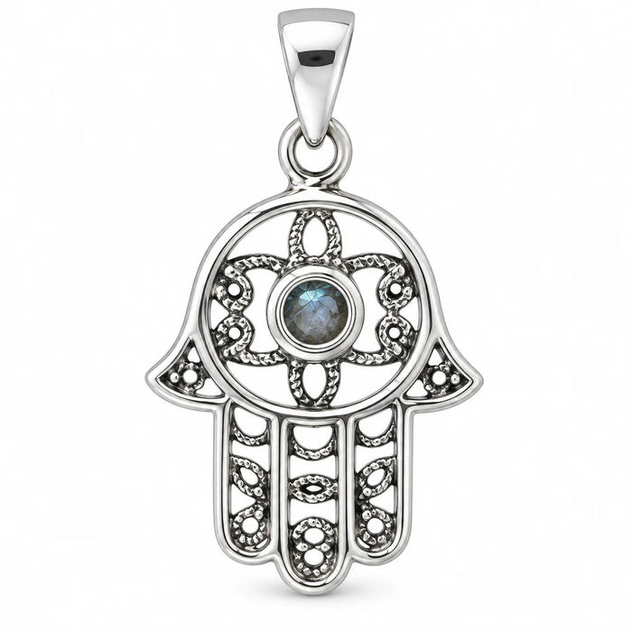 Silber 925 Hamsa Hand Anhänger mit Perlmuttstein – Orientalisches Design