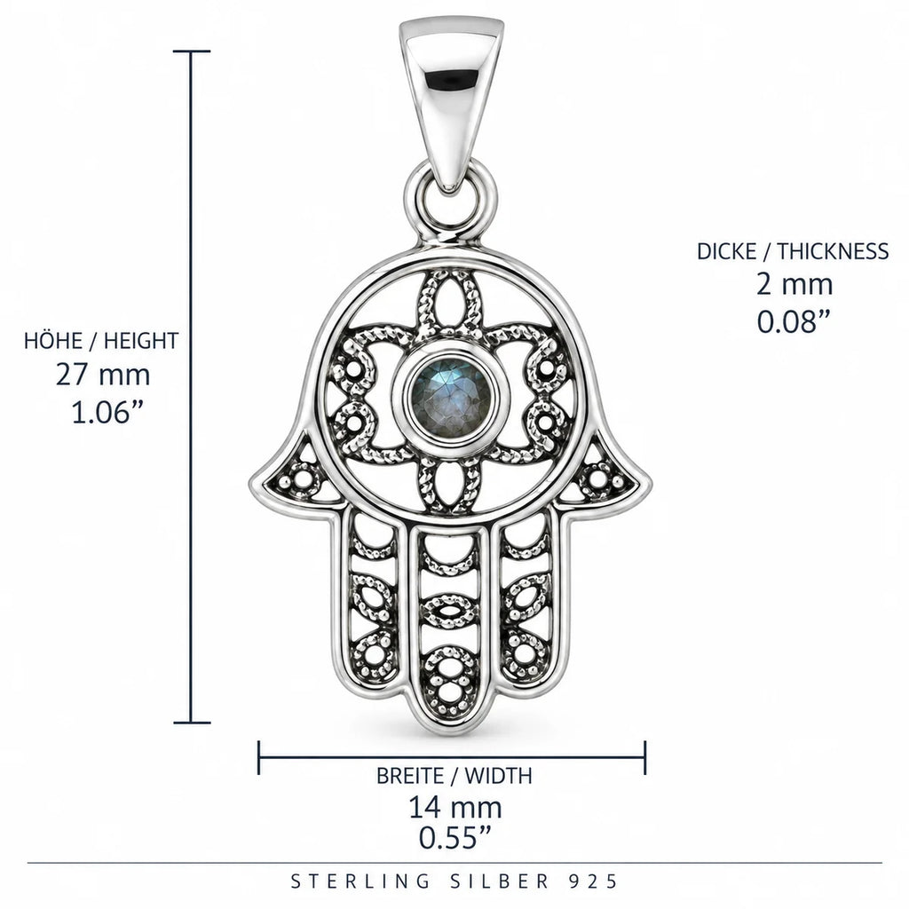 Silber 925 Hamsa Hand Anhänger mit Perlmuttstein – Orientalisches Design
