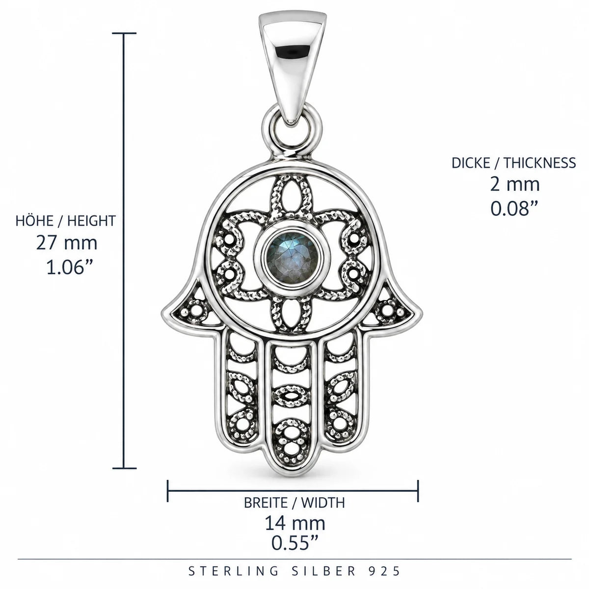 Silber 925 Hamsa Hand Anhänger mit Perlmuttstein – Orientalisches Design