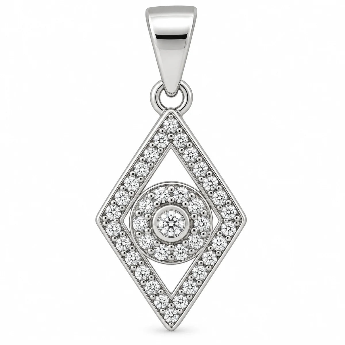 Silber 925 Rauten Anhänger mit funkelndem Steinbesatz – Geometrisches Design