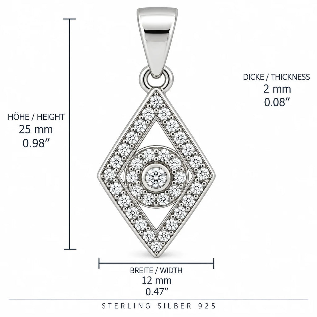 Silber 925 Rauten Anhänger mit funkelndem Steinbesatz – Geometrisches Design