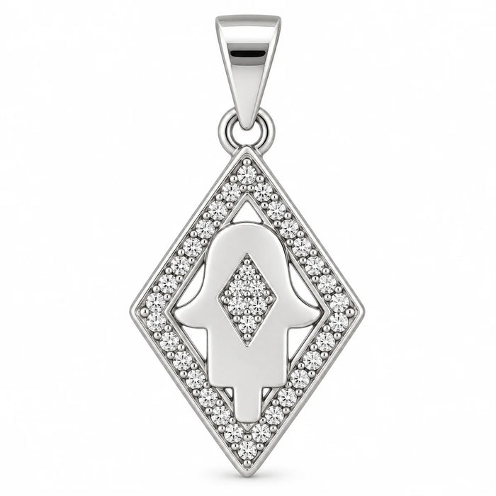 Silber 925 Hamsa Hand Anhänger in Rautenform mit funkelndem Steinbesatz