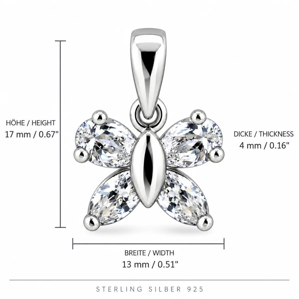 Silber 925 Schmetterling Anhänger mit vier funkelnden Schmucksteinen