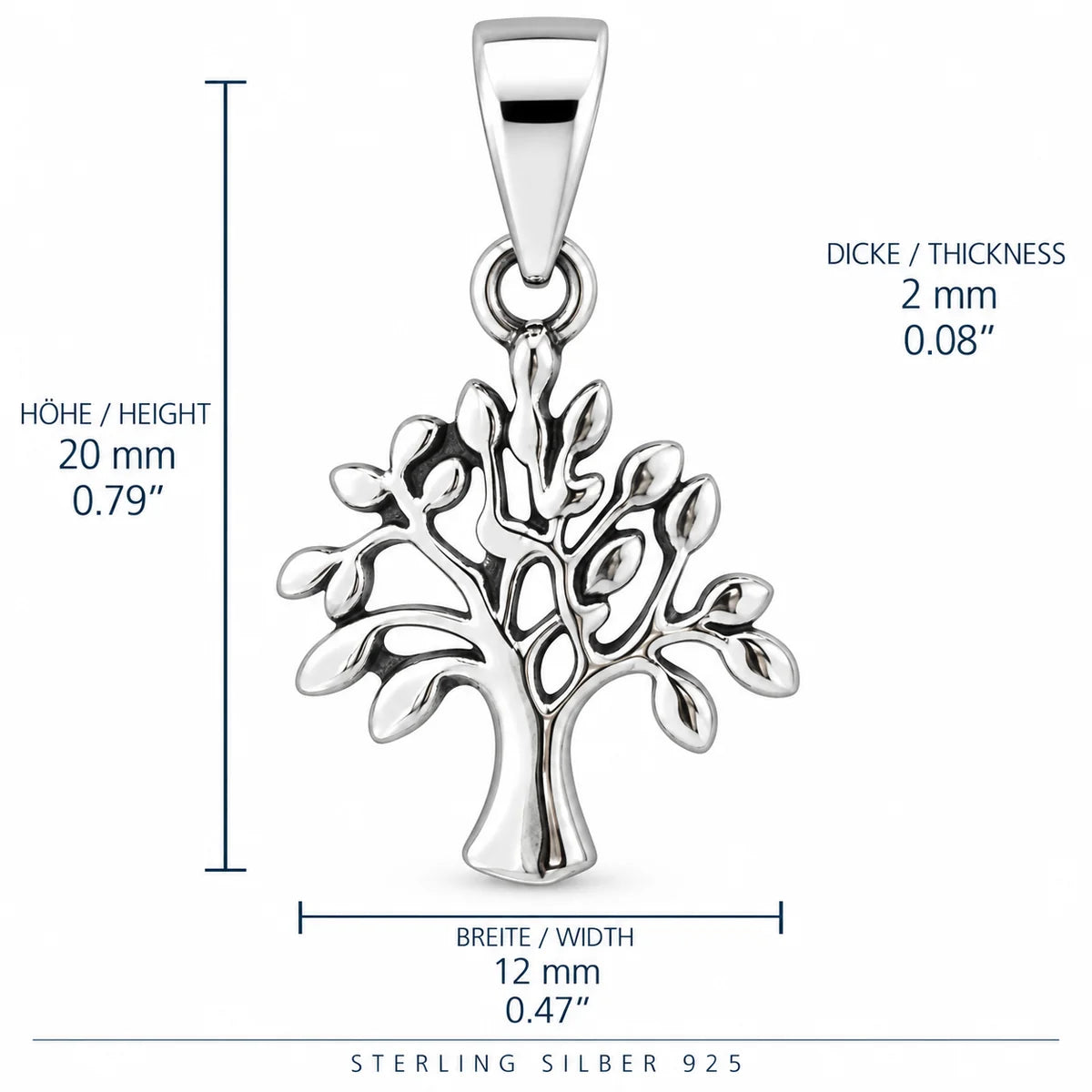 Silber 925 Lebensbaum Anhänger – Baum des Lebens mit Blättern