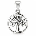 Silber 925 Lebensbaum Anhänger rund – Baum des Lebens mit Blättern