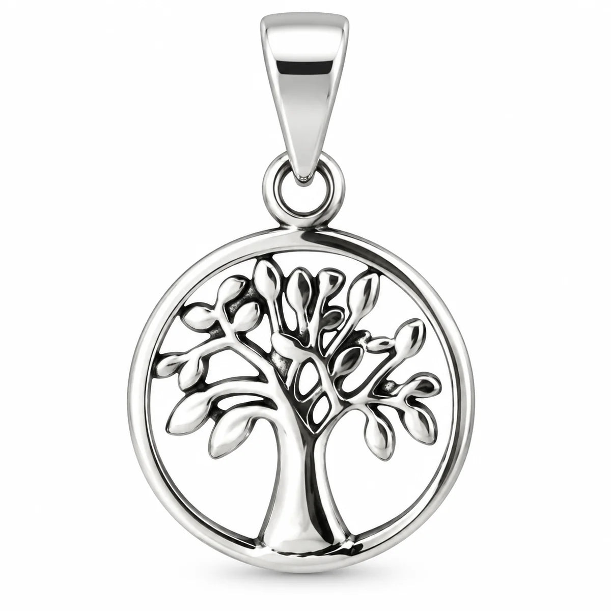 Silber 925 Lebensbaum Anhänger rund – Baum des Lebens mit Blättern