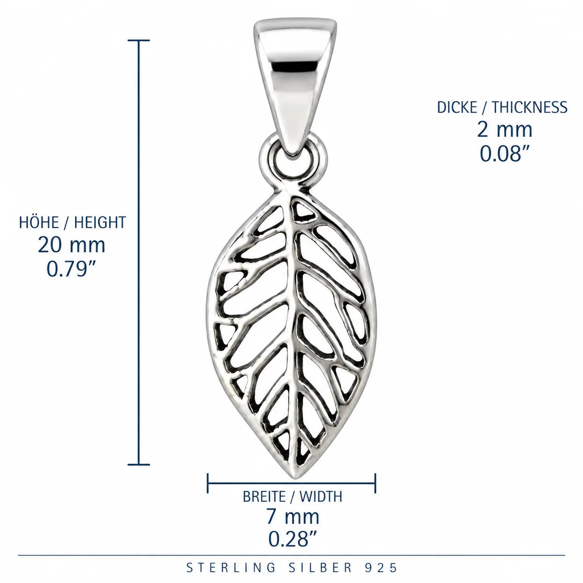 Silber 925 Blatt Anhänger – Filigranes Design mit Blattadern
