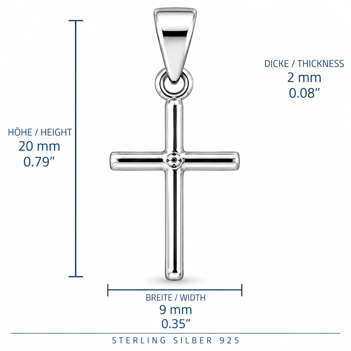 Silber 925 Kreuz Anhänger – Klassisches Silberkreuz mit polierter Oberfläche