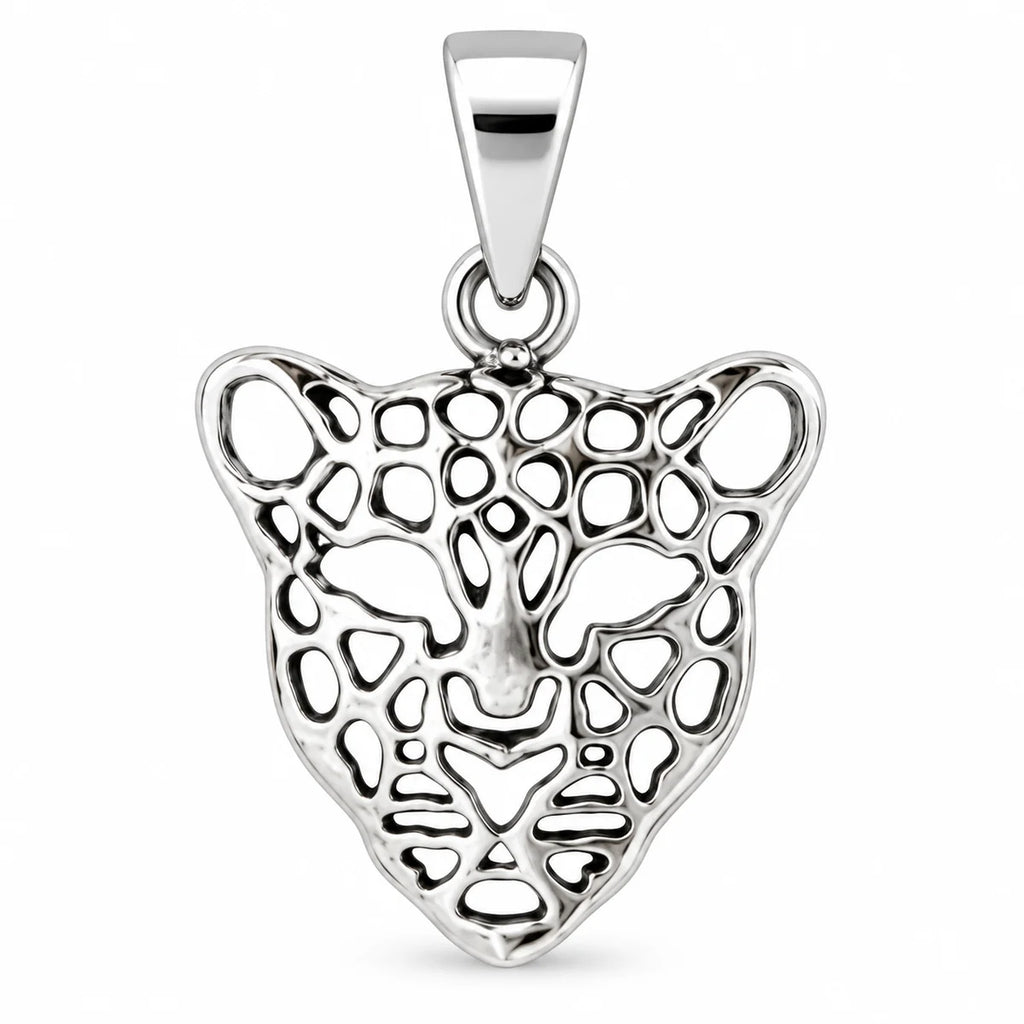 Silber 925 Leopard Anhänger – Filigraner Leopardenkopf mit durchbrochenem Design