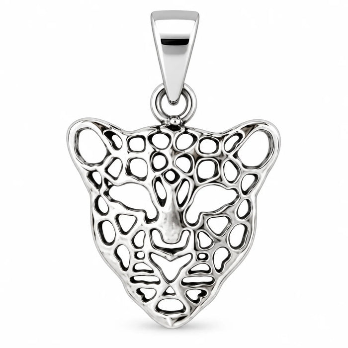 Silber 925 Leopard Anhänger – Filigraner Leopardenkopf mit durchbrochenem Design