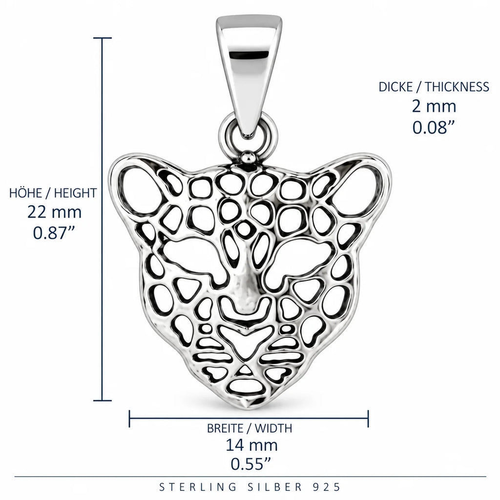 Silber 925 Leopard Anhänger – Filigraner Leopardenkopf mit durchbrochenem Design