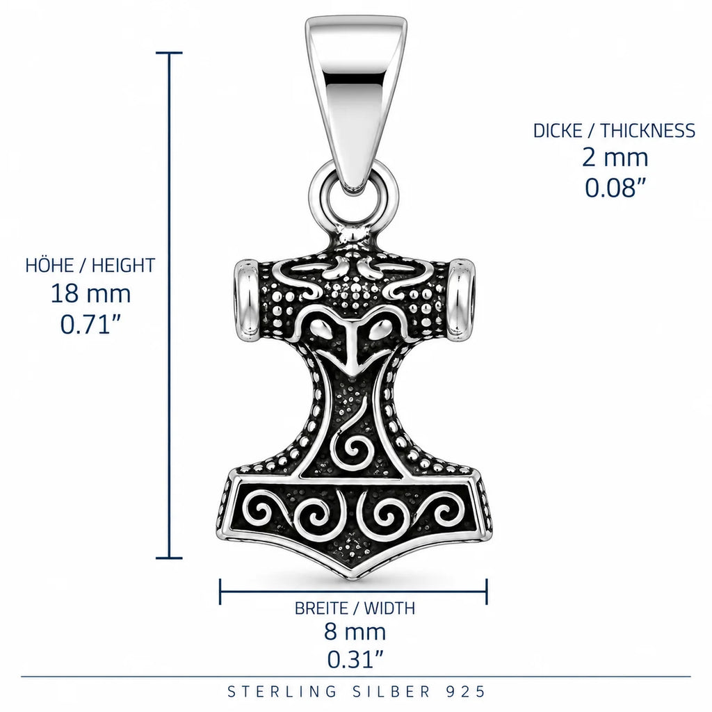 Silber 925 Thorshammer Anhänger Mjölnir – Wikinger Schmuck mit nordischen Ornamenten