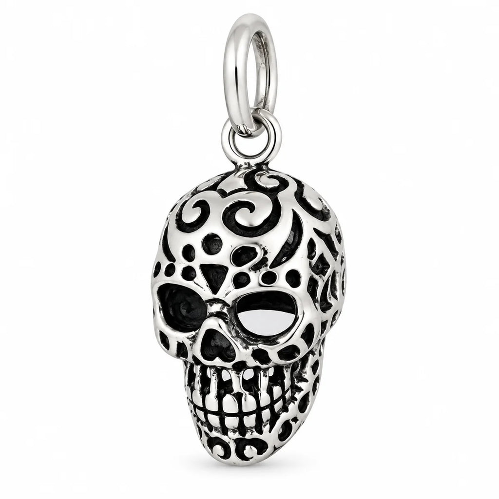 Silber 925 Totenkopf Anhänger mit Ornamenten – Skull Schmuck