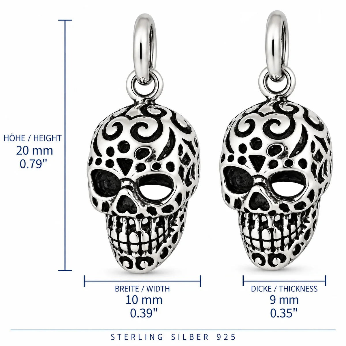 Silber 925 Totenkopf Anhänger mit Ornamenten – Skull Schmuck