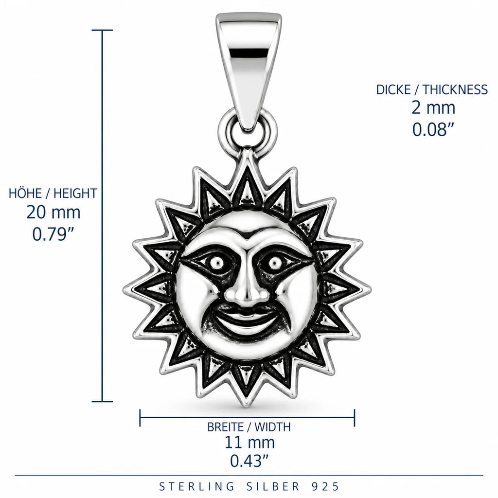 Silber 925 Sonnenanhänger mit Gesicht – Sonne Vintage