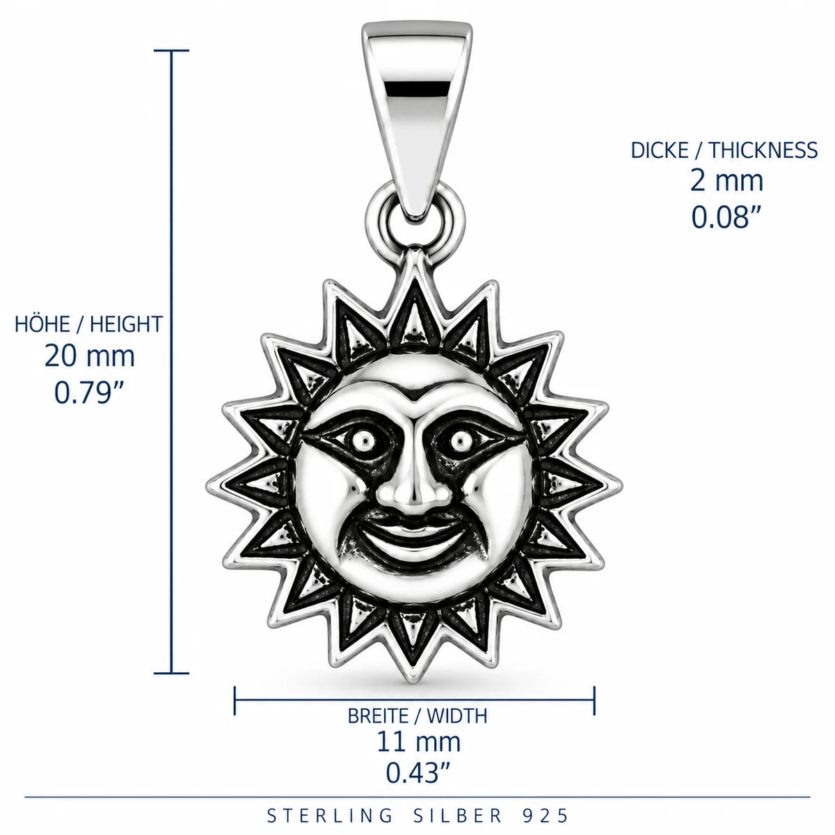 Silber 925 Sonnenanhänger mit Gesicht – Sonne Vintage