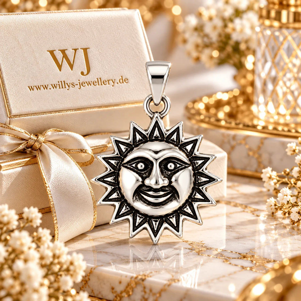 Silber 925 Sonnenanhänger mit Gesicht – Sonne Vintage