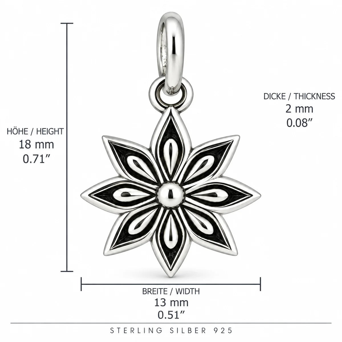 Silber 925 Blumen Anhänger mit acht Blütenblättern – Vintage