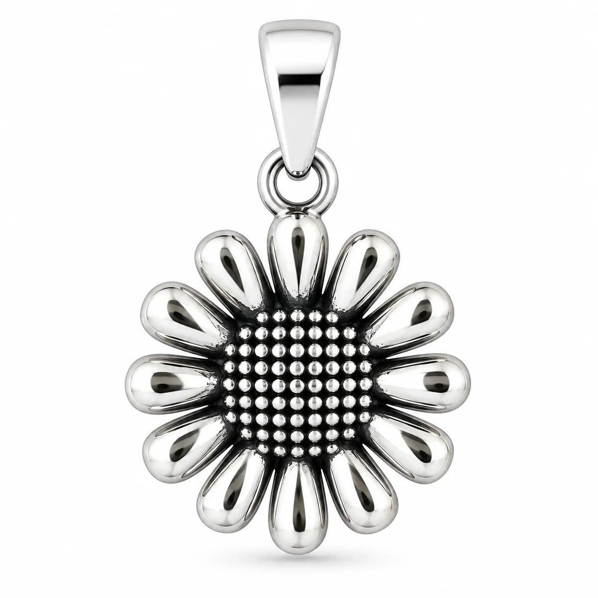 Silber 925 Gänseblümchen Anhänger – Silberblume mit polierten Blütenblättern