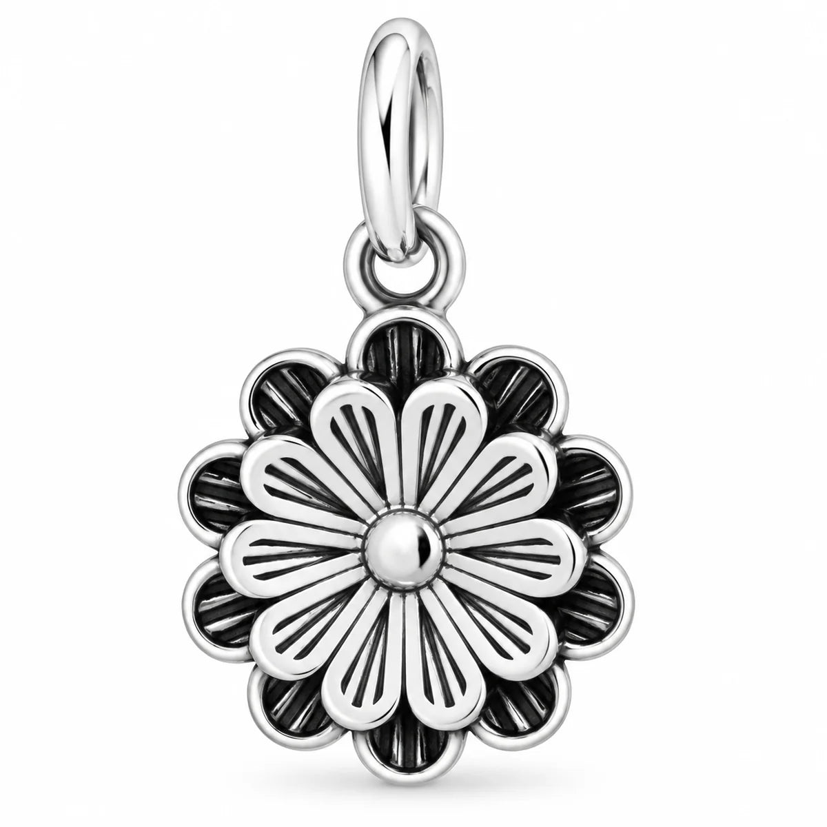 Silber 925 Blumenanhänger – Vintage Blüte mit geschwärzten Details