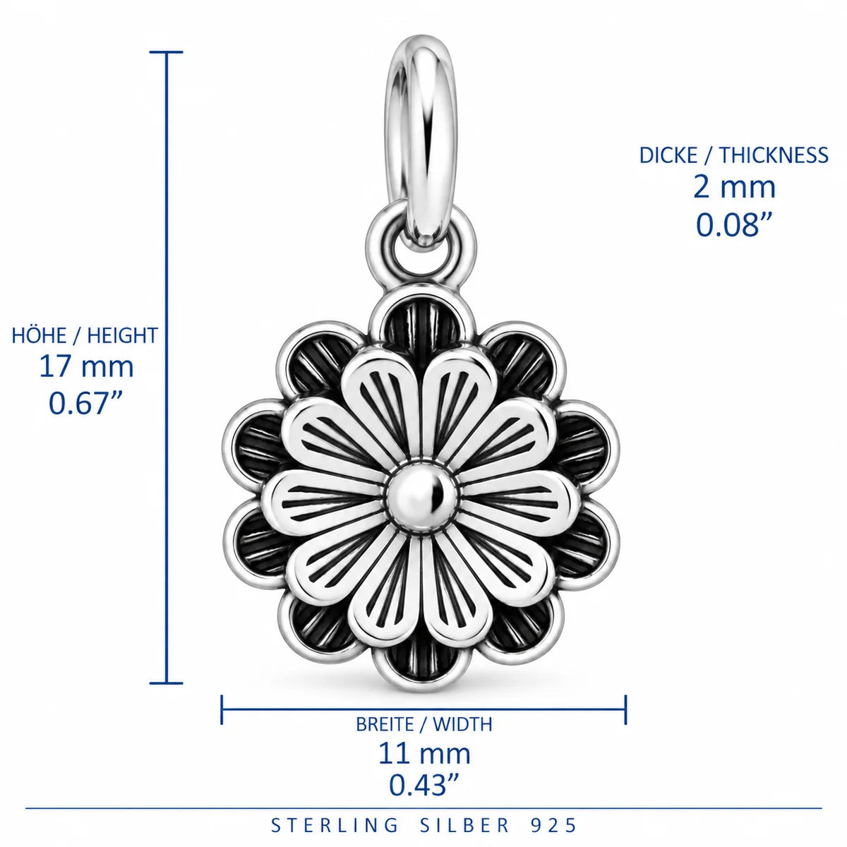 Silber 925 Blumenanhänger – Vintage Blüte mit geschwärzten Details