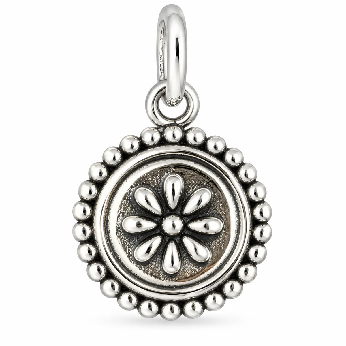 Silber 925 Blumenanhänger rund – Vintage Blütenmotiv mit Kugelrand