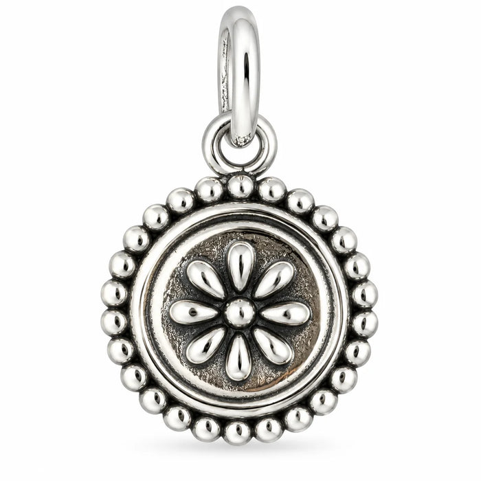 Silber 925 Blumenanhänger rund – Vintage Blütenmotiv mit Kugelrand
