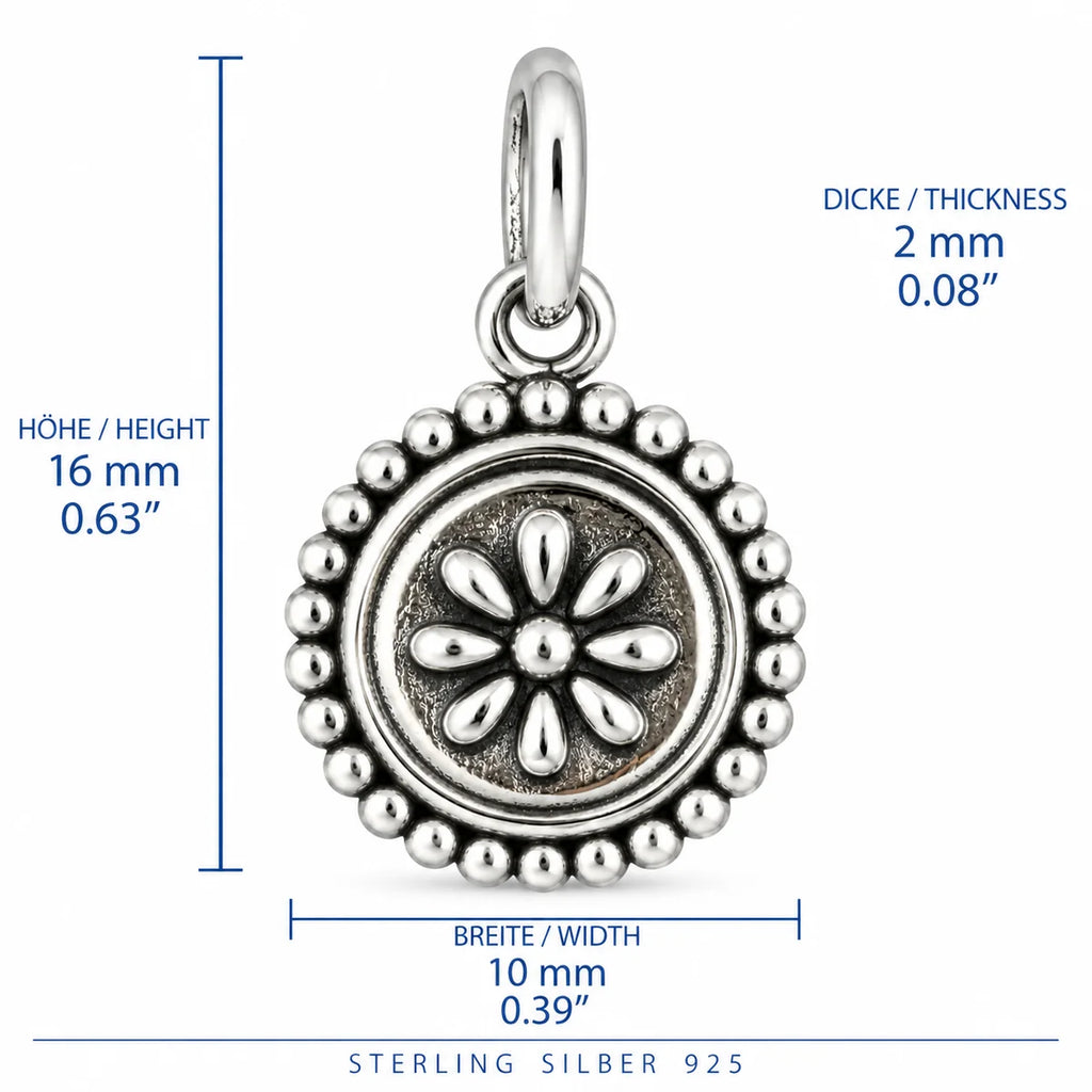 Silber 925 Blumenanhänger rund – Vintage Blütenmotiv mit Kugelrand