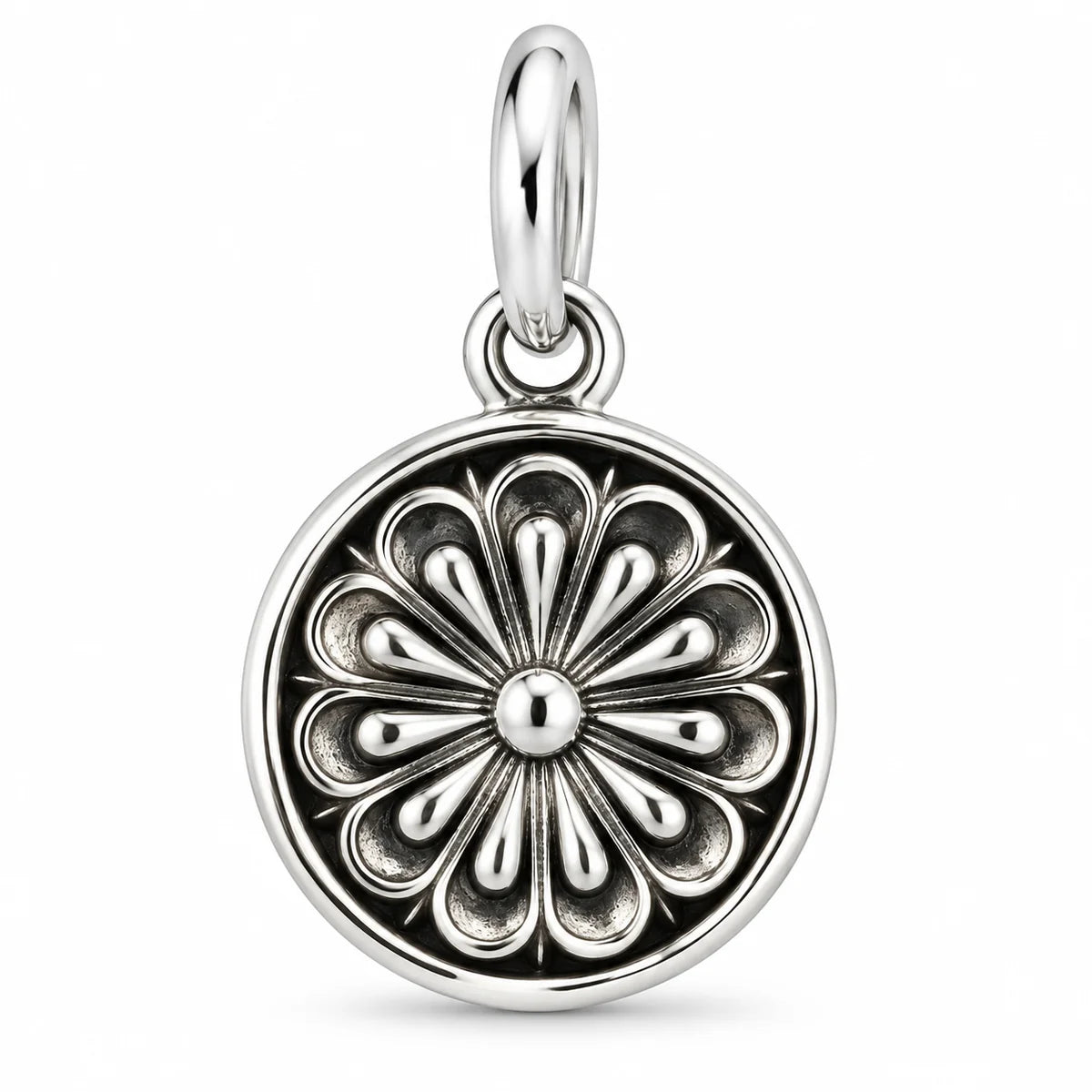 Silber 925 Blumenanhänger rund – Florales Relief im Vintage-Stil