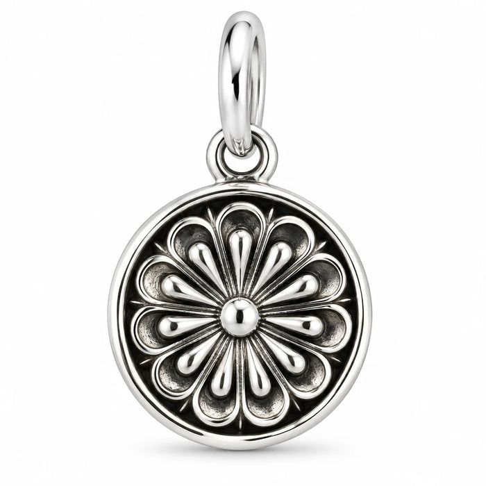 Silber 925 Blumenanhänger rund – Florales Relief im Vintage-Stil