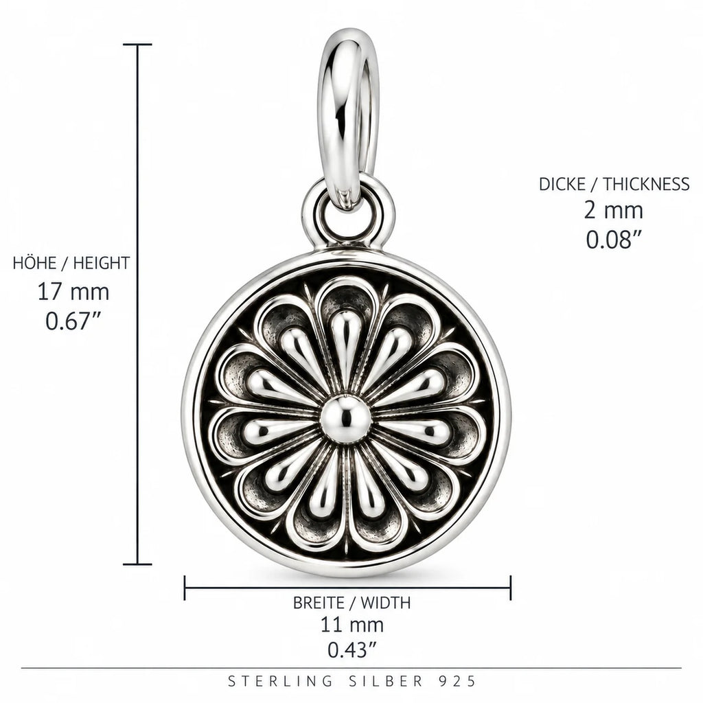 Silber 925 Blumenanhänger rund – Florales Relief im Vintage-Stil