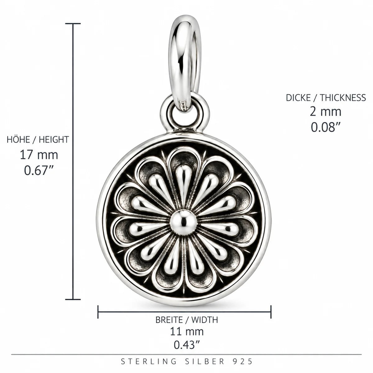 Silber 925 Blumenanhänger rund – Florales Relief im Vintage-Stil