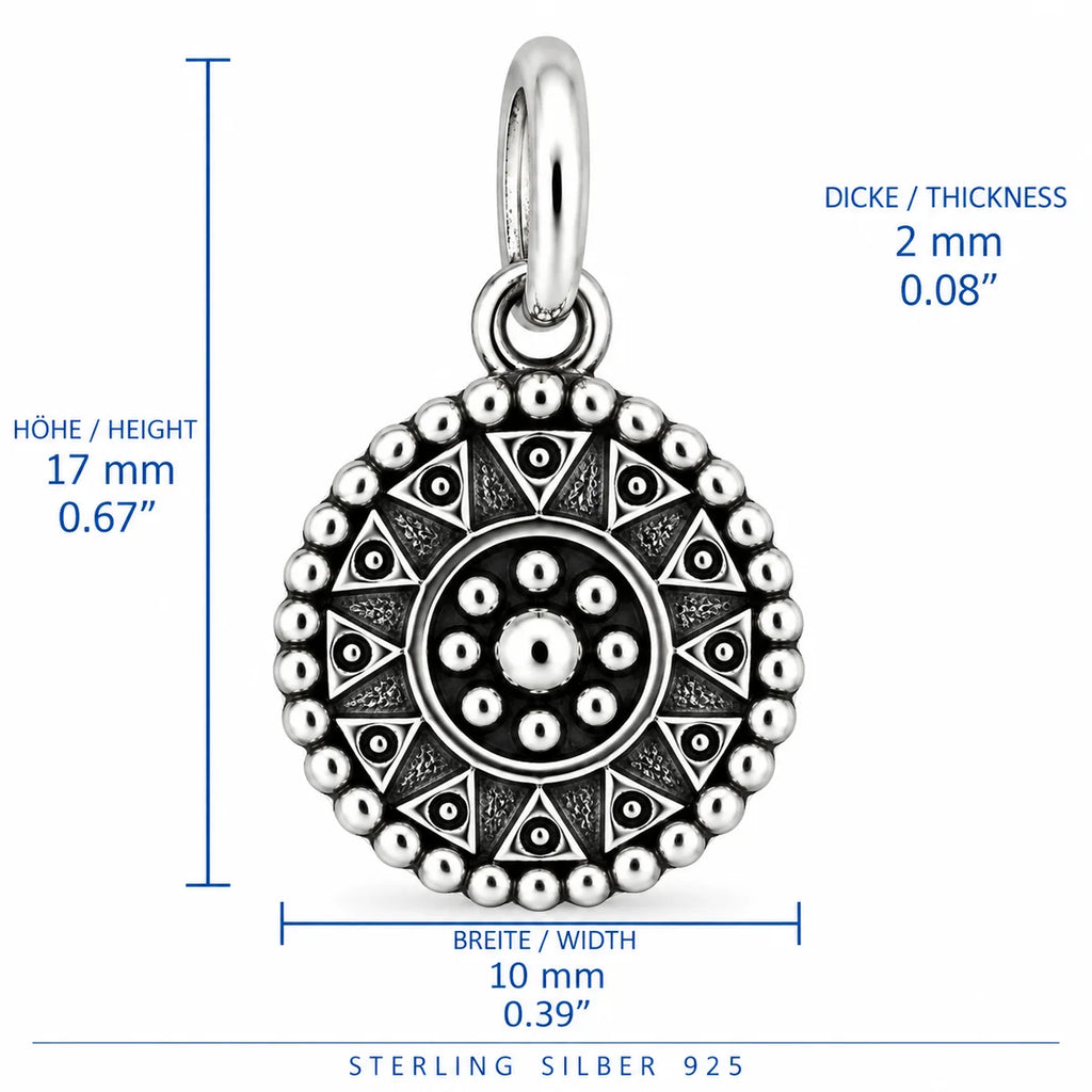 Silber 925 Mandala Anhänger rund – Geometrisches Vintage-Ornament