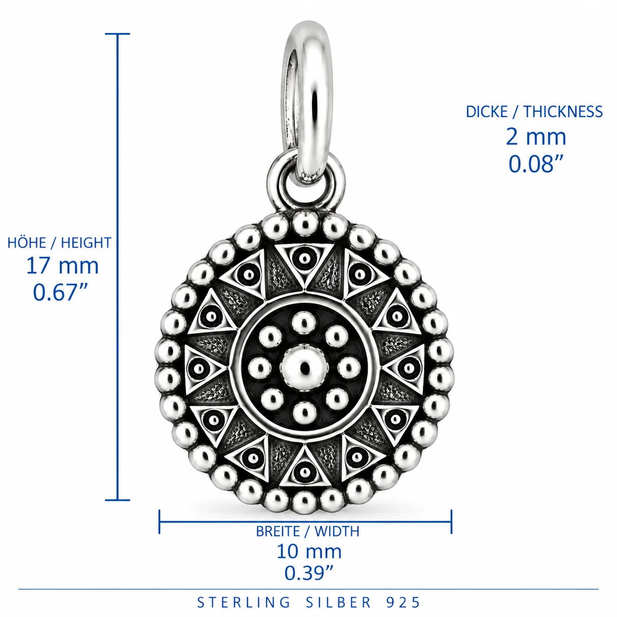 Silber 925 Mandala Anhänger rund – Geometrisches Vintage-Ornament
