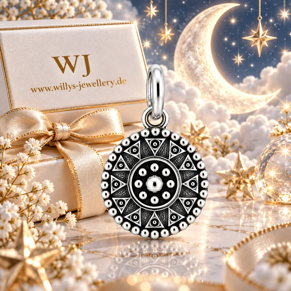 Silber 925 Mandala Anhänger rund – Geometrisches Vintage-Ornament