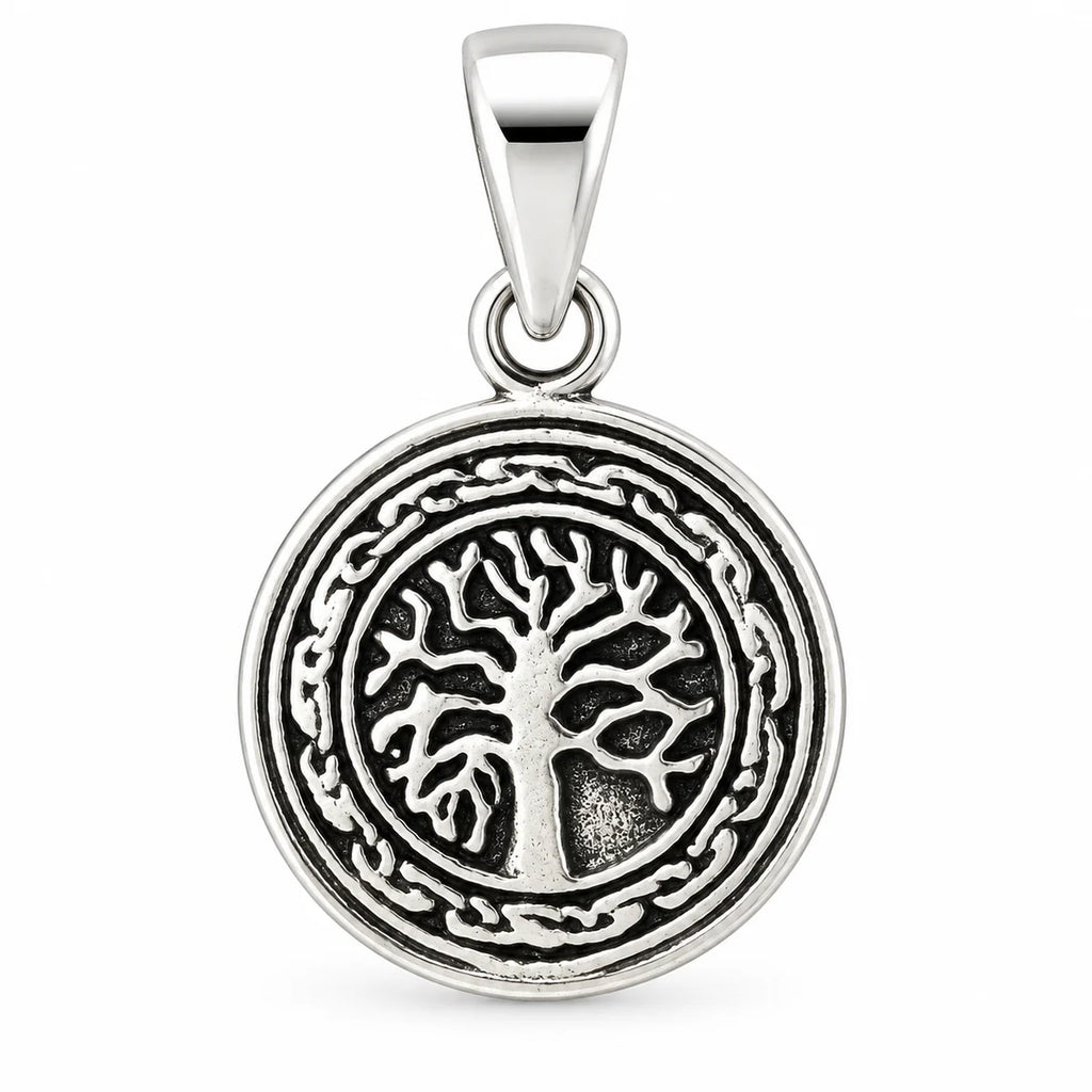Silber 925 Lebensbaum Anhänger rund – Keltisches Baum des Lebens Motiv