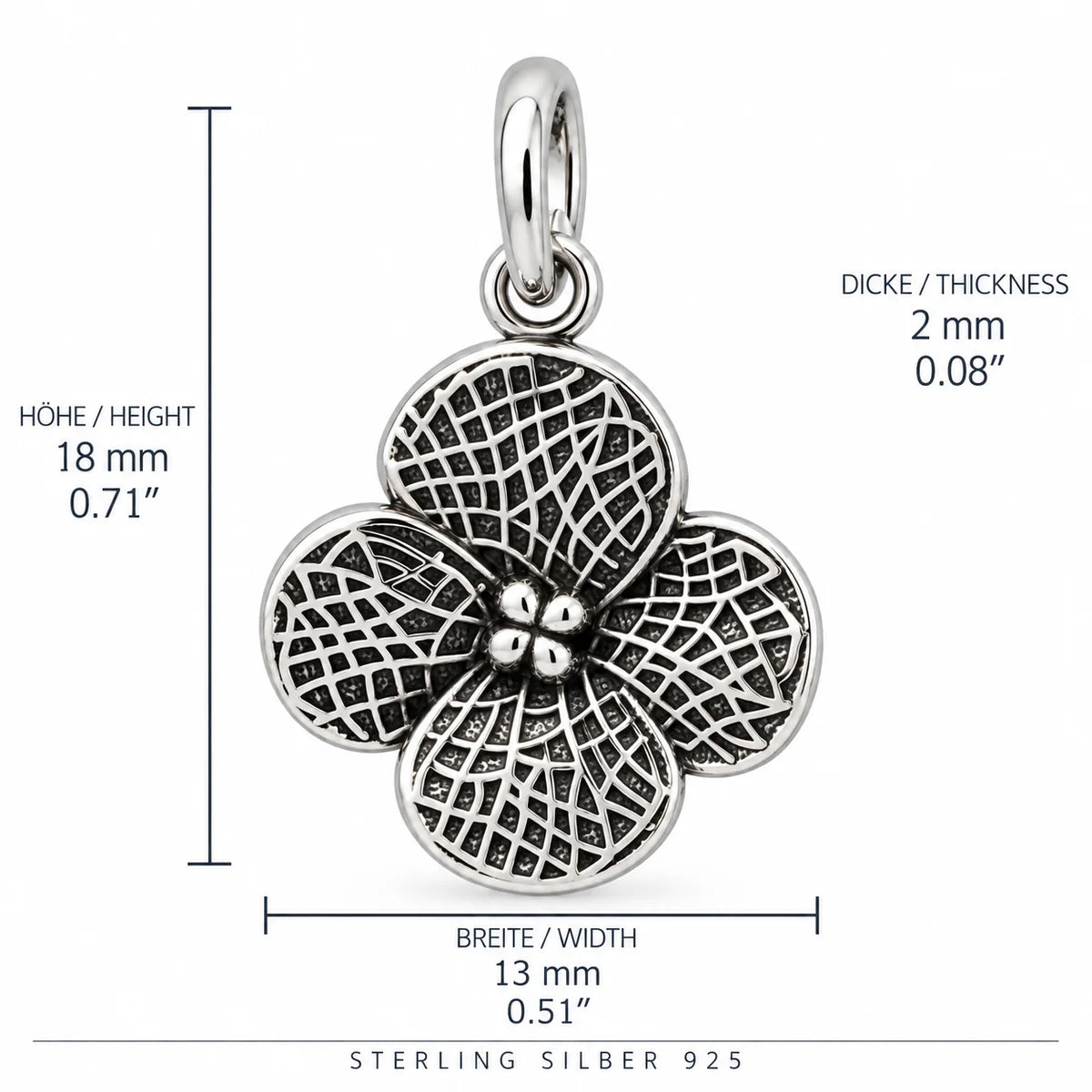 Silber 925 Blumen Anhänger mit vier Blütenblättern – Vintage Design