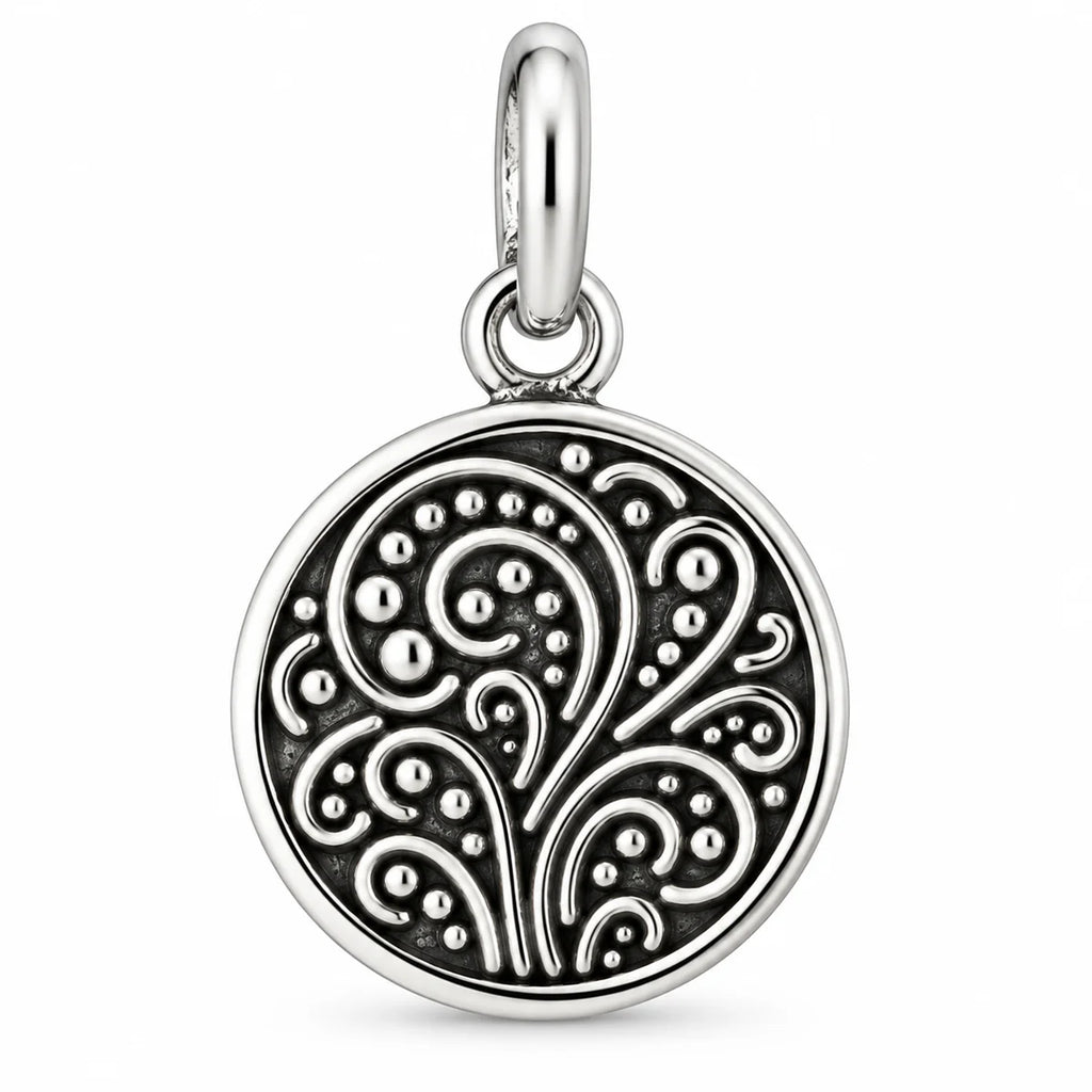 Silber 925 Runder Anhänger mit Ornamenten – Vintage Design
