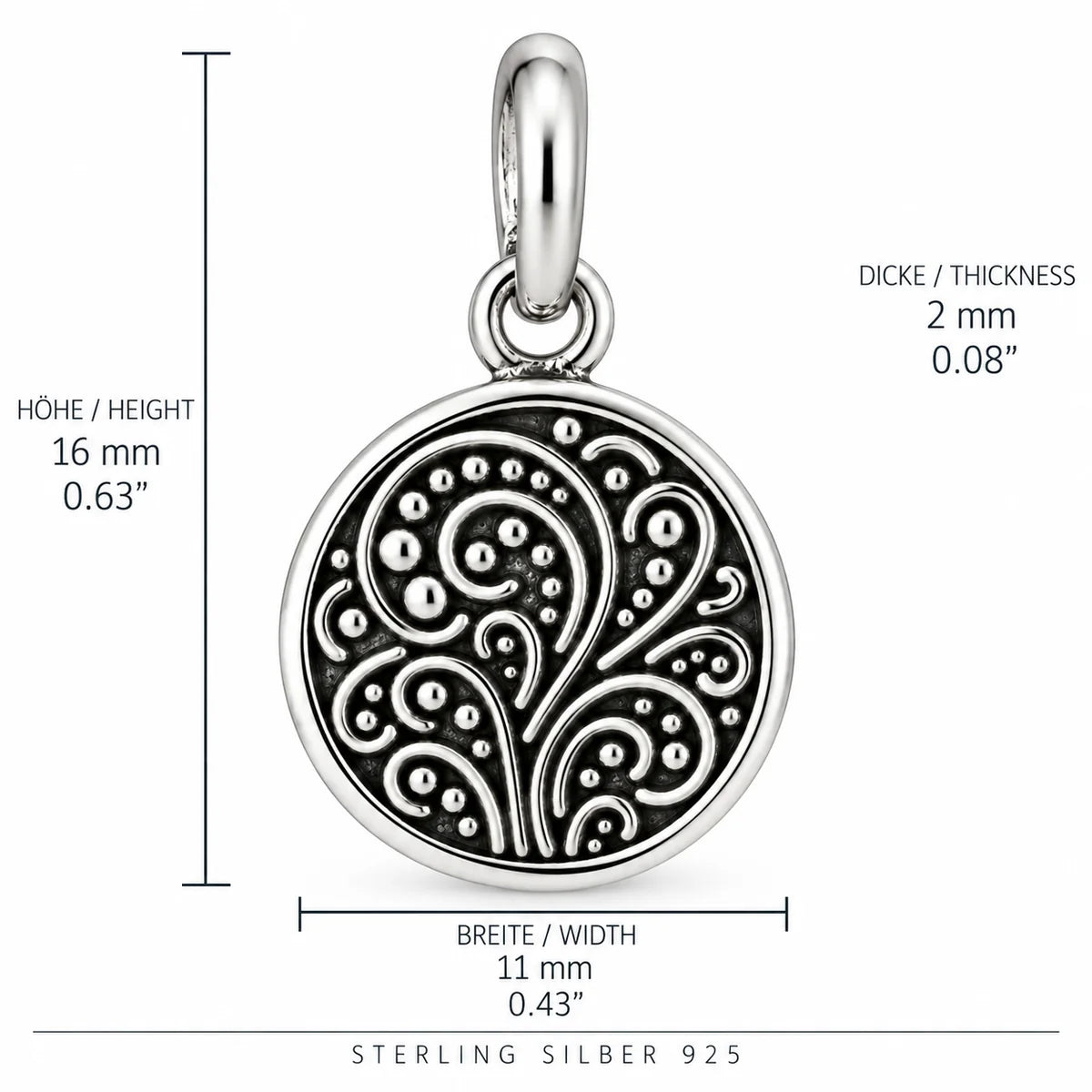 Silber 925 Runder Anhänger mit Ornamenten – Vintage Design