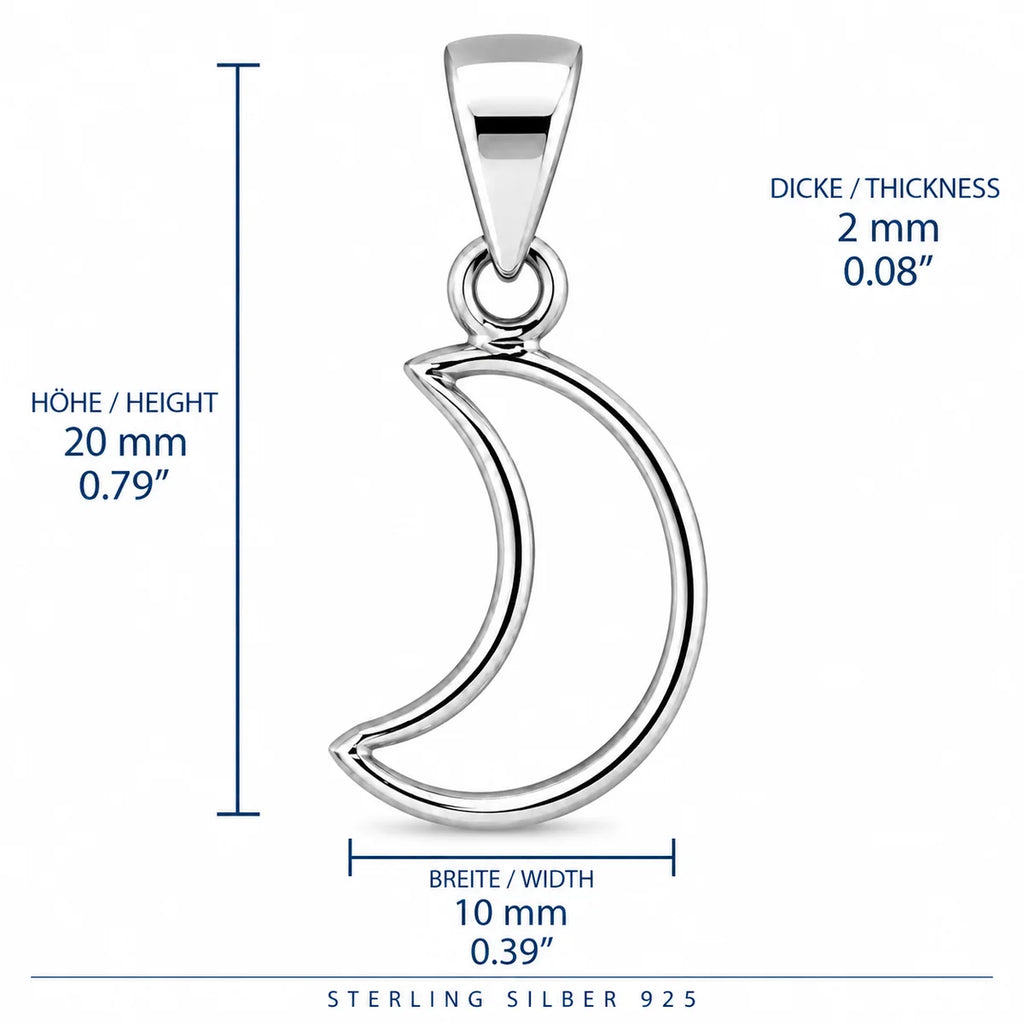 Silber 925 Mond Anhänger – Offene Mondsichel 20 mm