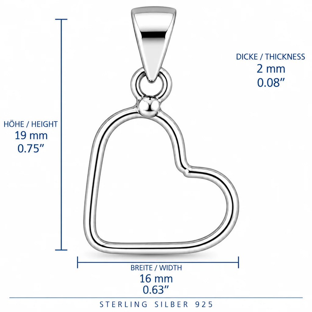 Silber 925 Herz Anhänger – Offenes Herzdesign 19 mm