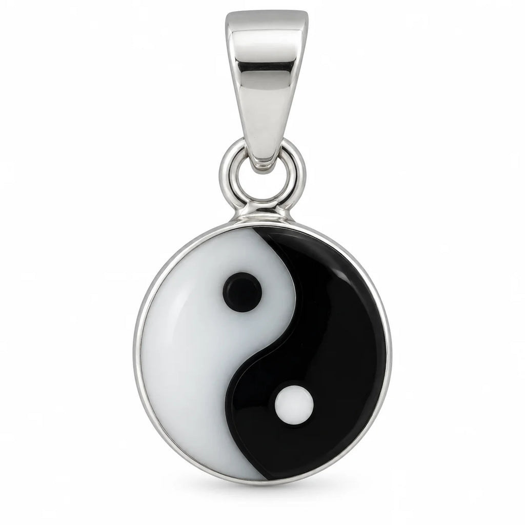 Silber 925 Yin Yang Anhänger rund Kettenanhänger Schwarz Weiß