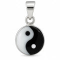 Silber 925 Yin Yang Anhänger rund Kettenanhänger Schwarz Weiß