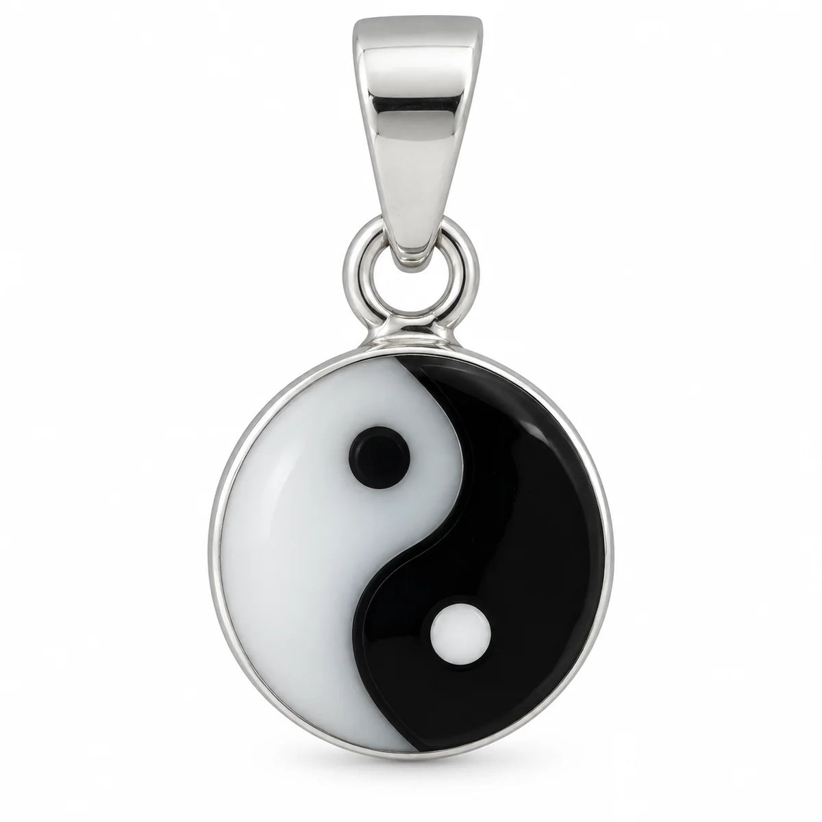 Silber 925 Yin Yang Anhänger rund Kettenanhänger Schwarz Weiß