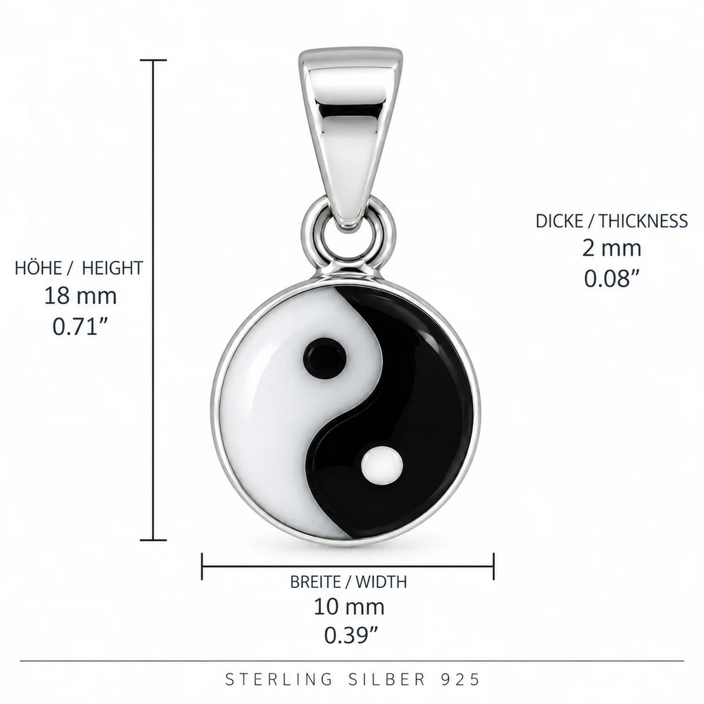 Silber 925 Yin Yang Anhänger rund Kettenanhänger Schwarz Weiß